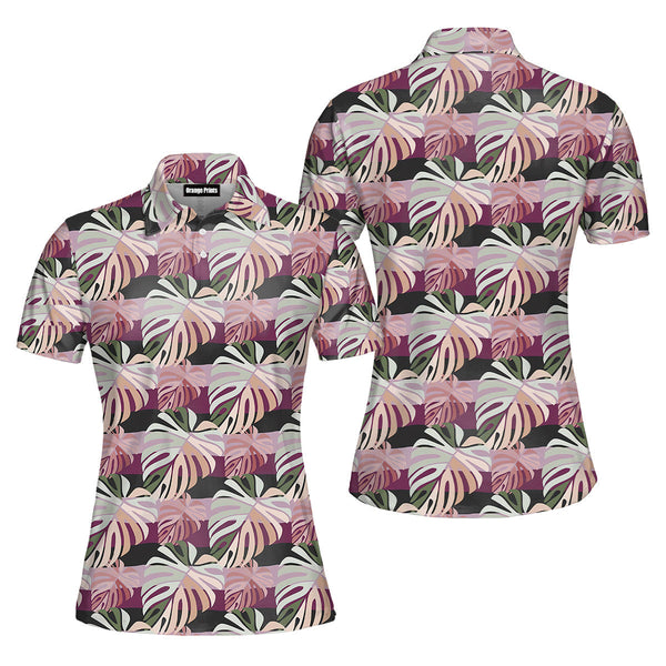 Tropical Leaves Seamless Pattern Polo Shirt For Women