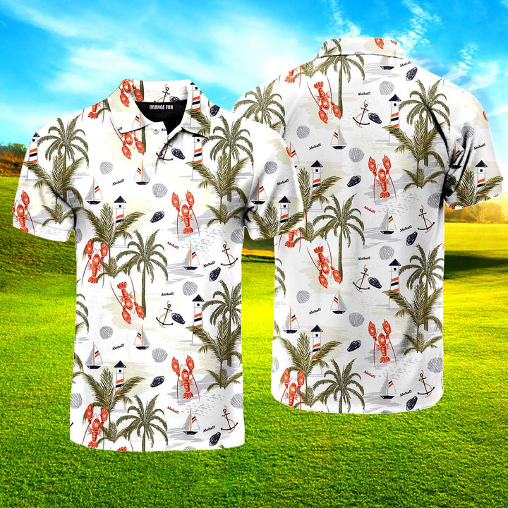 Tropical Lobster Aloha Polo Shirt For Men