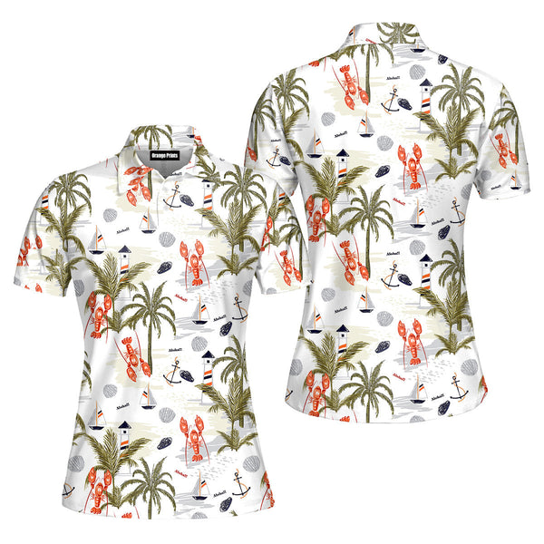 Tropical Lobster Aloha Polo Shirt For Women