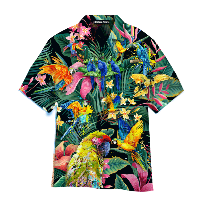Jimmy Buffett's Margaritaville Tropical Parrots Green Leaves Aloha Hawaiian Shirts For Men And For Women WT1446