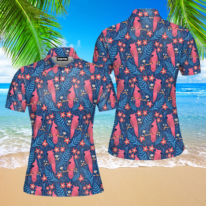 Tropical Parrots Pattern Polo Shirt For Women