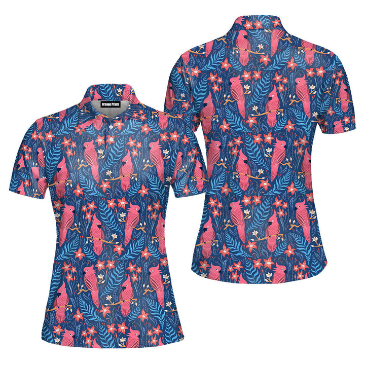 Tropical Parrots Pattern Polo Shirt For Women