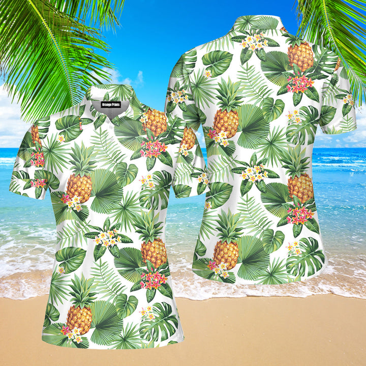 Tropical Pineapple Polo Shirt For Women