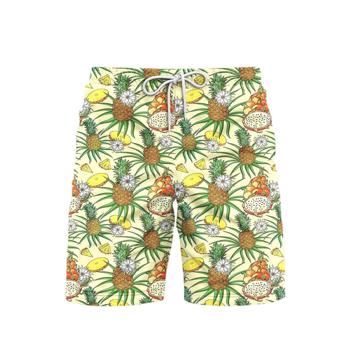 Tropical Pineapple Red Dragon Fruit Beach Shorts For Men