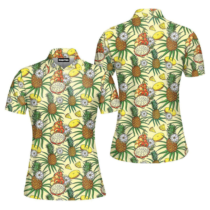 Tropical Pineapple Red Dragon Polo Shirt For Women