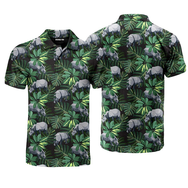 Tropical Rhino Wild Animals Plant Floral Polo Shirt For Men