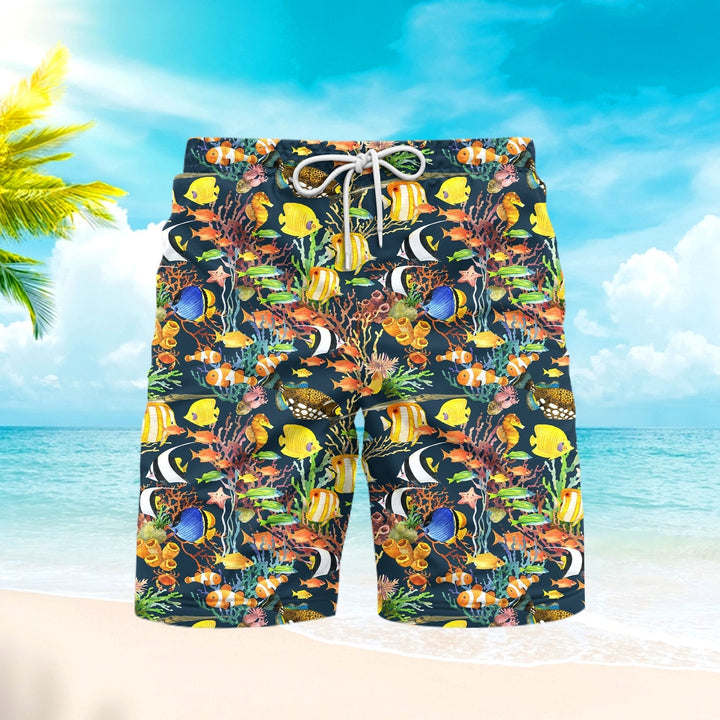 Tropical Sea Fish Pattern Beach Shorts For Men