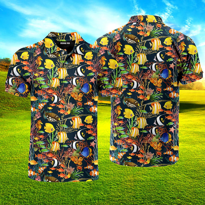 Tropical Sea Fish Pattern Polo Shirt For Men