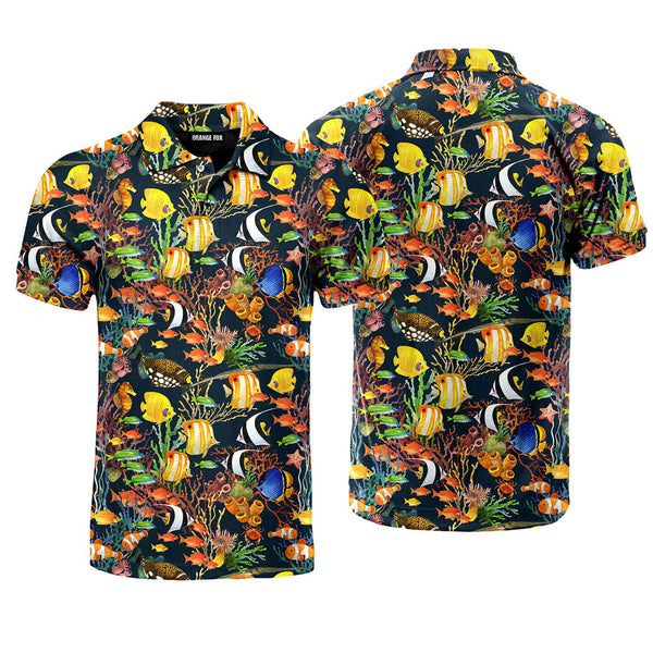 Tropical Sea Fish Pattern Polo Shirt For Men