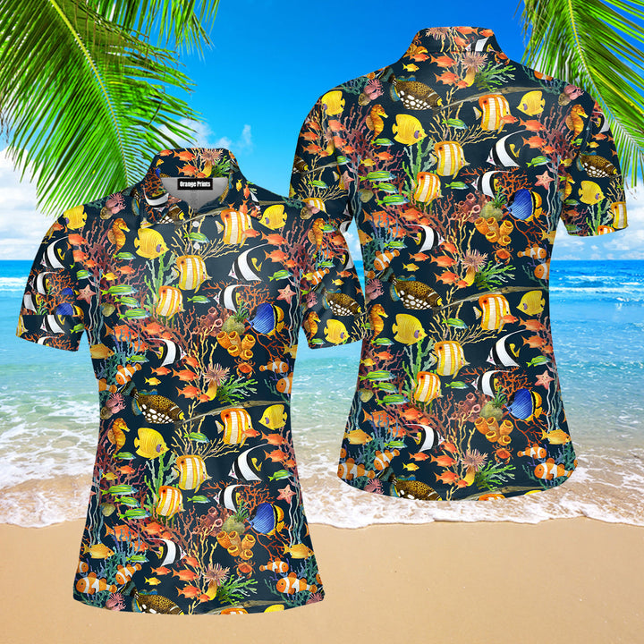 Tropical Sea Fish Pattern Polo Shirt For Women