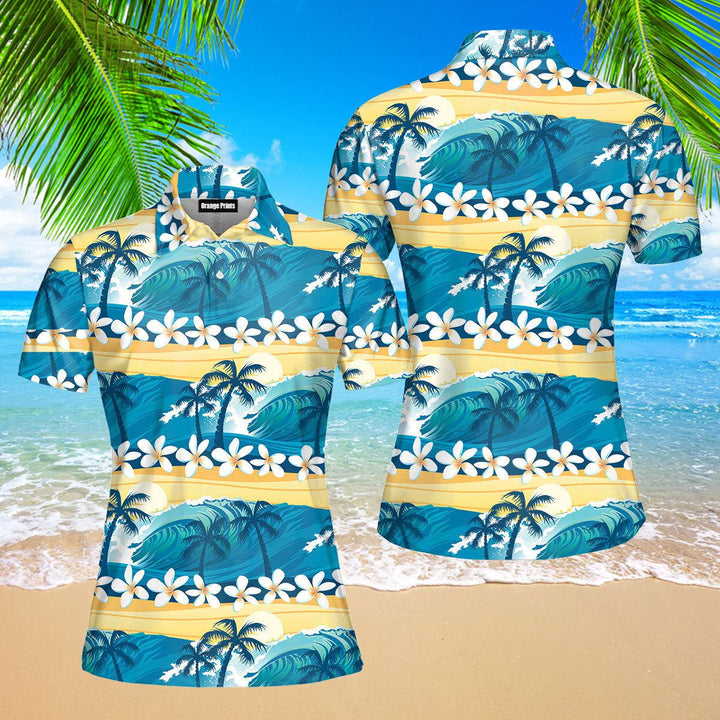 Tropical Surfing With Palm Trees Polo Shirt For Women