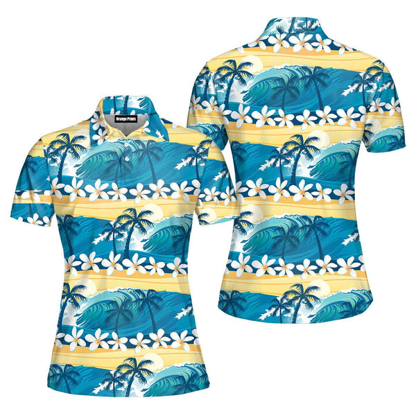 Tropical Surfing With Palm Trees Polo Shirt For Women