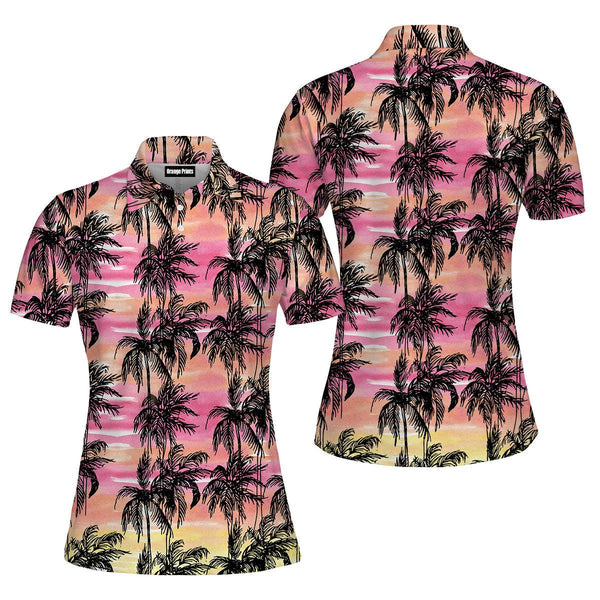 Tropical Vintage Palm Tree Polo Shirt For Women