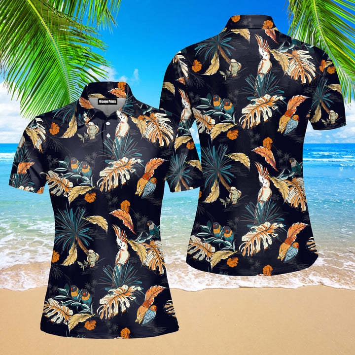 Tropical With Exotic Parrot Birds Polo Shirt For Women