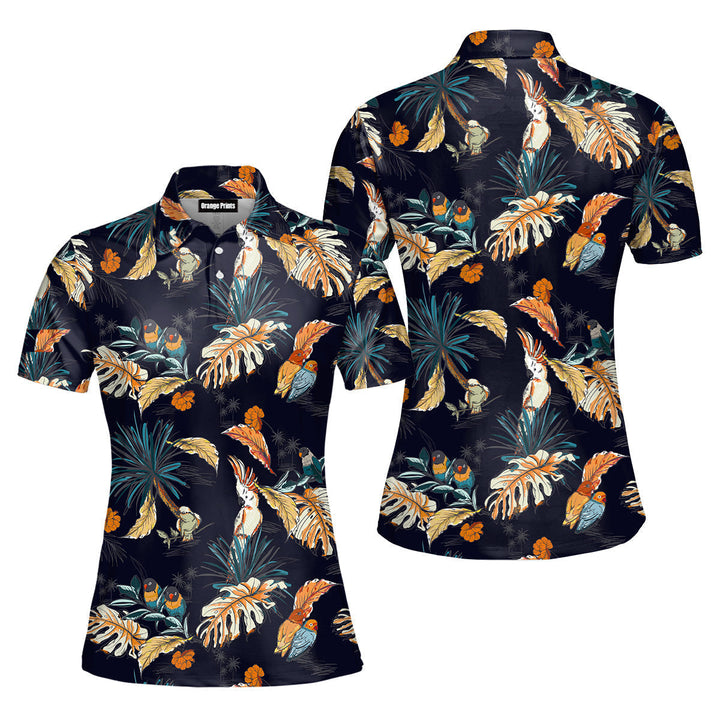 Tropical With Exotic Parrot Birds Polo Shirt For Women