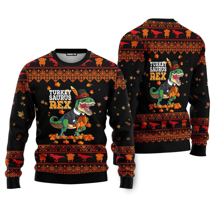 Turkey Saurus T Rex Thanksgiving Ugly Christmas Sweater For Men & Women