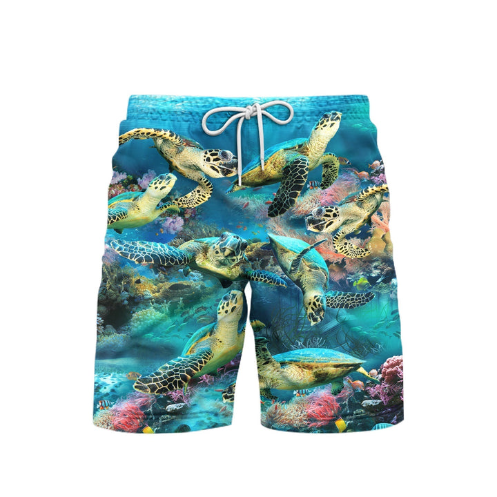 Turtle Under The Ocean Blue Beach Shorts For Men