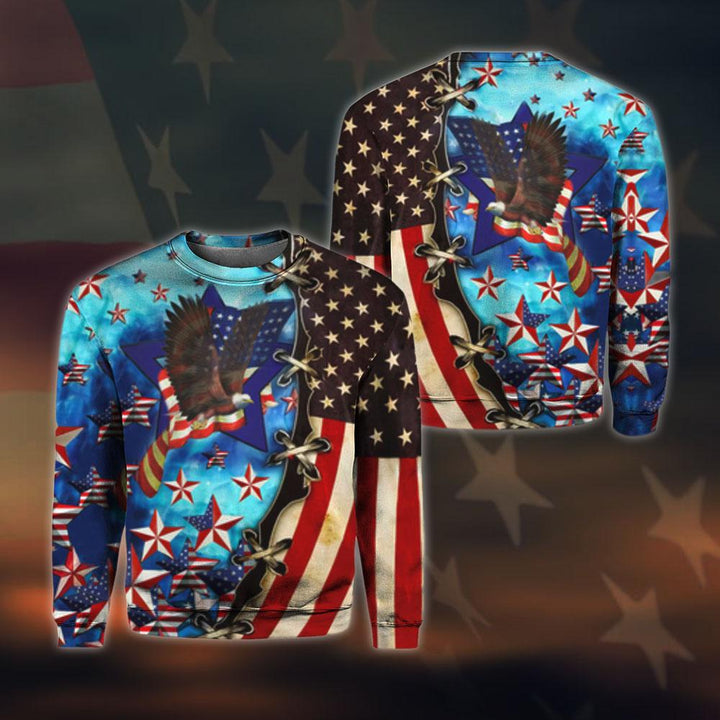 Eagles USA American Flag Independence Day 14th Of July Outfit Patriotic All Over Print For Men And Women HP1549-Crewneck Sweatshirt-Gerbera Prints.