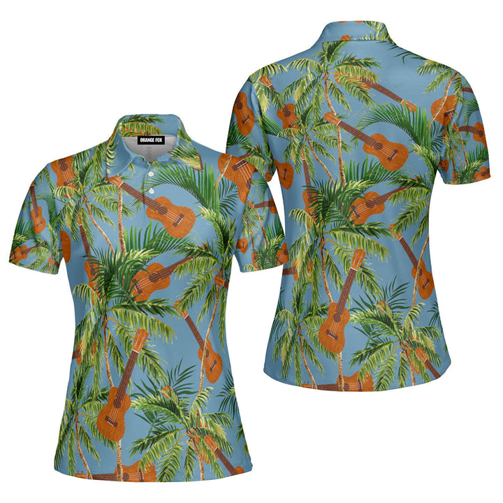 Ukulele Lovers Coconut Tree Tropical Summer Paradise Polo Shirt For Women