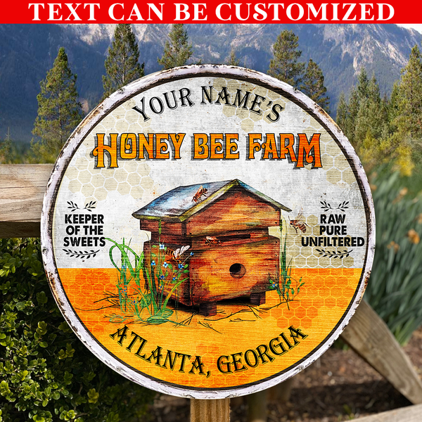 Unfiltered Honey Bee Farm Custom Round Wood Sign | Home Decoration | Waterproof | WN1088-Colorful-Gerbera Prints.