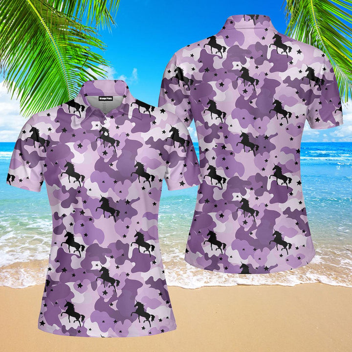 Unicorns On Purple Polo Shirt For Women