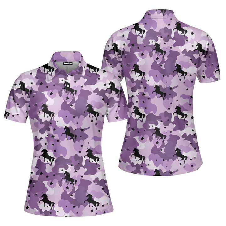 Unicorns On Purple Polo Shirt For Women