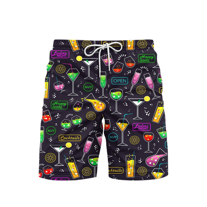 Vibrant Neon Cocktails Party Beach Shorts For Men