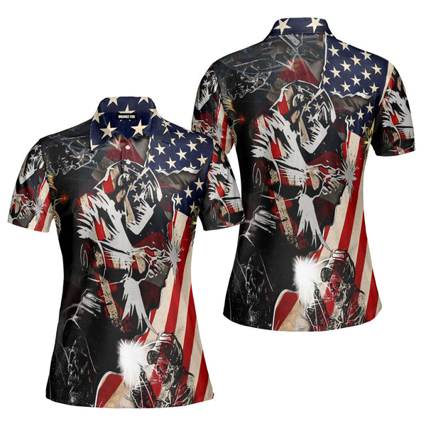 Vintage American Flag American Flag Patriot Day Polo Shirt For Women