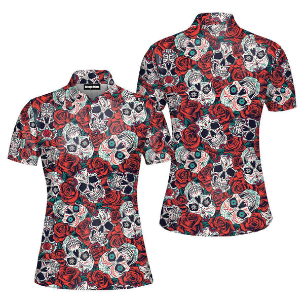 Vintage Day Of The Dead Polo Shirt For Women