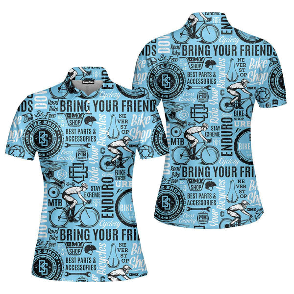 Vintage Retro Blue Bicycle Polo Shirt For Women