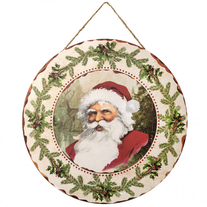 Vintage Santa Round Wood Sign | Home Decoration | Waterproof | WS1324-Colorful-Gerbera Prints.
