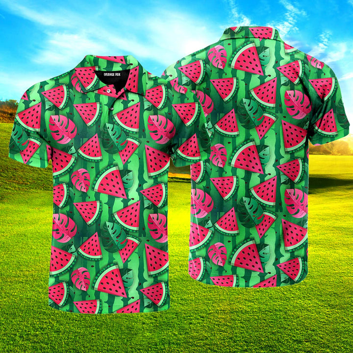 Watermelon Slices And Tropic Leaves Polo Shirt For Men