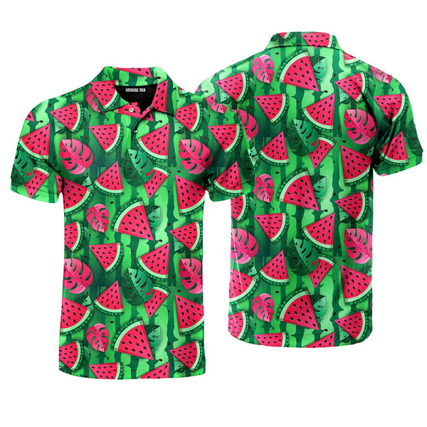 Watermelon Slices And Tropic Leaves Polo Shirt For Men