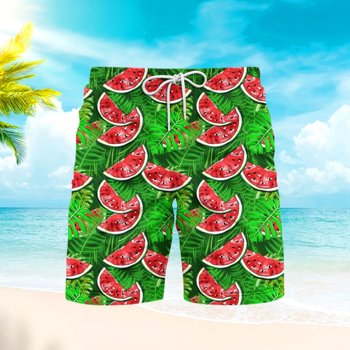 Watermelon With Tropical Leaves Beach Shorts For Men