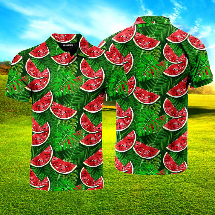 Watermelon With Tropical Leaves Polo Shirt For Men