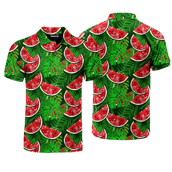 Watermelon With Tropical Leaves Polo Shirt For Men