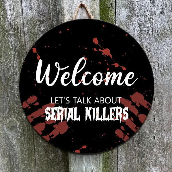 Welcome Halloween Round Wood Sign | Home Decoration | Waterproof | WS1184-Colorful-Gerbera Prints.