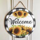 Welcome Sign - Sunflower Decoration - Rustic Housewarming Gift Home Decor Round Wood Sign | Home Decoration | Waterproof | WS1260-Gerbera Prints.