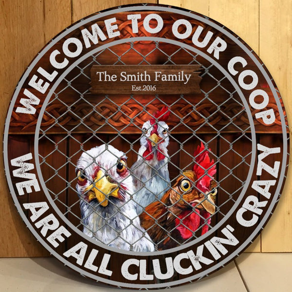 Welcome To The Coop Custom Round Wood Sign | Home Decoration | Waterproof | WN1100-Colorful-Gerbera Prints.