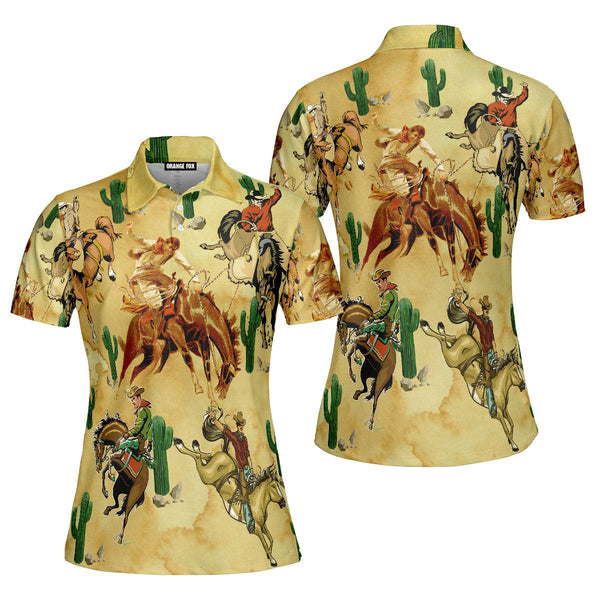 Western Cowboys Cowgirls - Gift For Women, Horse Racing Lovers - Cactus Vintage Polo Shirt