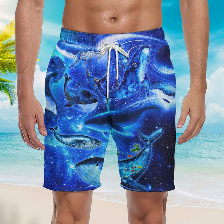 Whales Dancing In The Melody Of The Blue Sea Neon Beach Shorts For Men