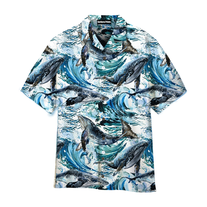 Whales Sea Wave Blue Ocean Pattern Aloha Hawaiian Shirts For Men And For Women WT1773