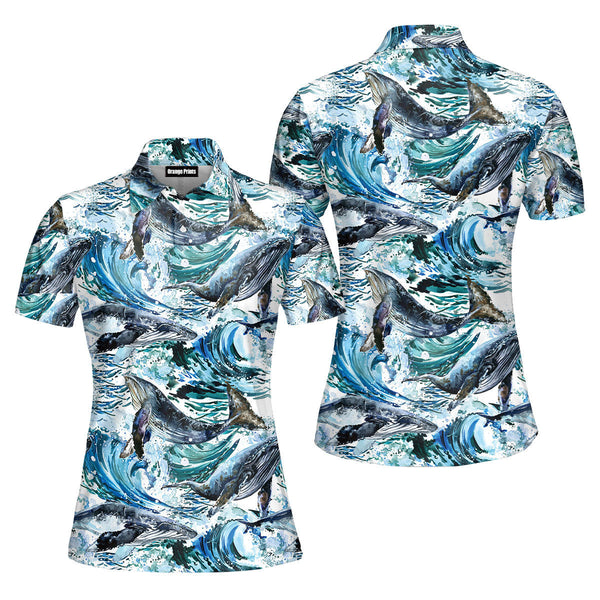 Whales Sea Wave Polo Shirt For Women