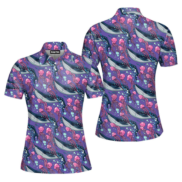 Whales With Jellyfish Polo Shirt For Women