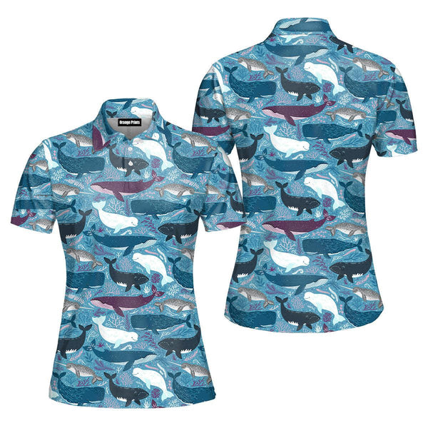 Whales With Marine Mammals Under Sea Polo Shirt For Women