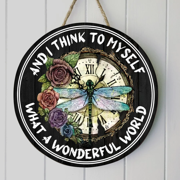 What A Wonderful World Sample Round Wood Sign | Home Decoration | Waterproof | WS1051-Colorful-Gerbera Prints.