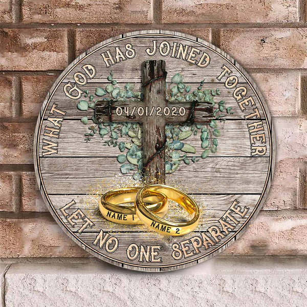 What God Has Joined Together Custom Round Wood Sign | Home Decoration | Waterproof | WN1409-Colorful-Gerbera Prints.