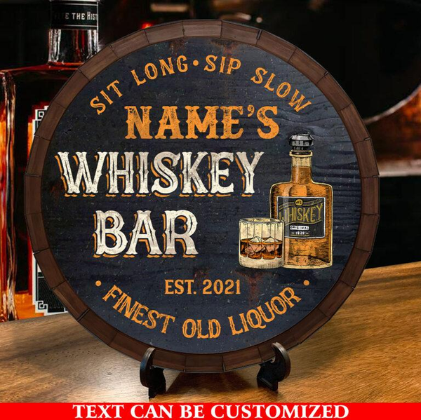 Whiskey Bar Custom Round Wood Sign | Home Decoration | Waterproof | WN1357-Colorful-Gerbera Prints.