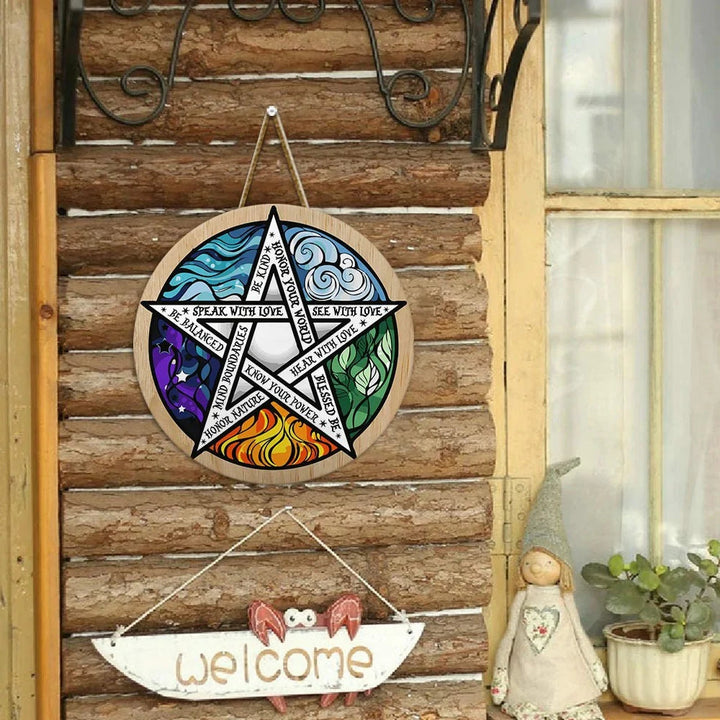 Wicca Spells Witch Pagan Halloween Round Wood Sign | Home Decoration | Waterproof | WS1176-Gerbera Prints.