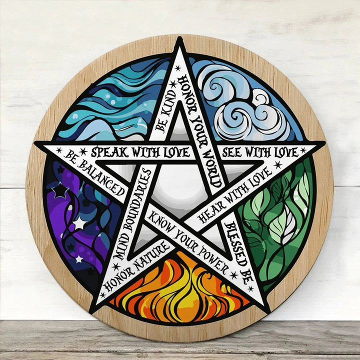 Wicca Spells Witch Pagan Halloween Round Wood Sign | Home Decoration | Waterproof | WS1176-Gerbera Prints.